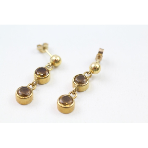 90 - 9ct gold citrine drop earrings (3.7g)