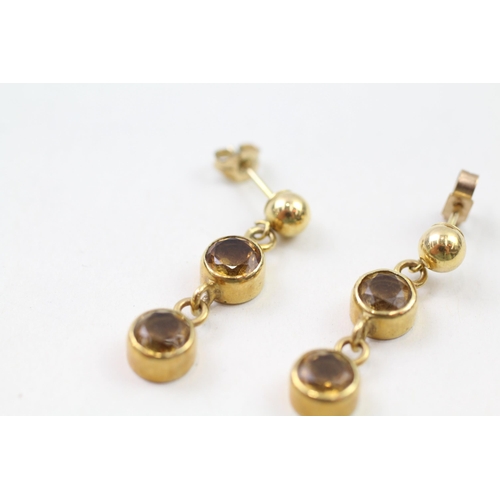 90 - 9ct gold citrine drop earrings (3.7g)