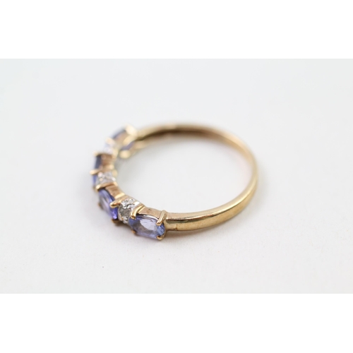 92 - 9ct gold tanzanite & diamond half eternity ring (1.8g) Size  P 1/2