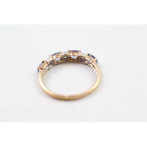 92 - 9ct gold tanzanite & diamond half eternity ring (1.8g) Size  P 1/2