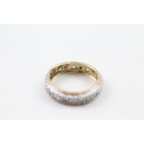 93 - 9ct gold emerald & diamond full eternity ring (2.6g) Size  N