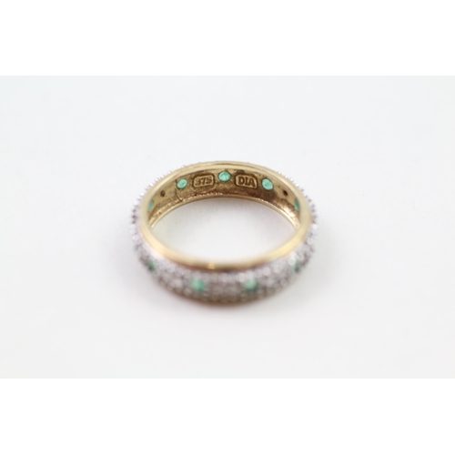 93 - 9ct gold emerald & diamond full eternity ring (2.6g) Size  N