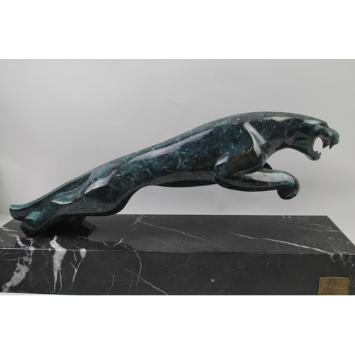 273 - Vintage JAGUAR Coated Brass Leaping Large Car Mascot Ornament w/ Marble Base