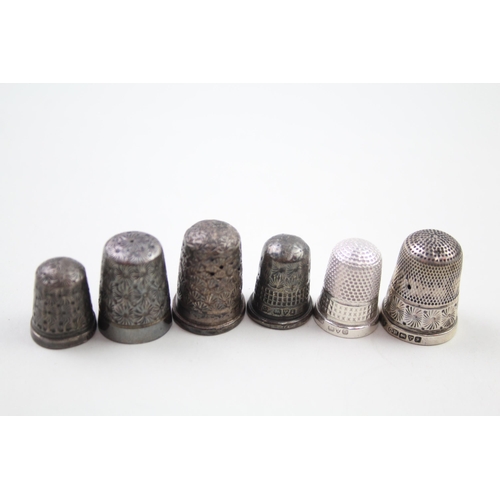 312 - 6 x Antique Hallmarked .925 Sterling Silver Charles Horner Thimbles (26g)