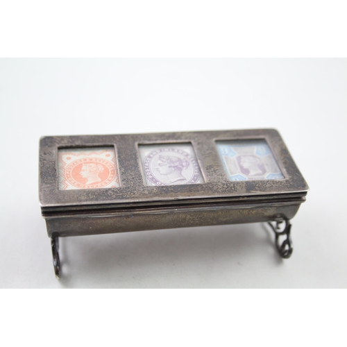 316 - Antique Victorian 1889 Birmingham Sterling Silver Triple Stamp Box / Holder 67g