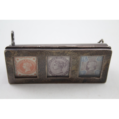 316 - Antique Victorian 1889 Birmingham Sterling Silver Triple Stamp Box / Holder 67g