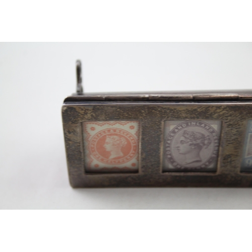 316 - Antique Victorian 1889 Birmingham Sterling Silver Triple Stamp Box / Holder 67g