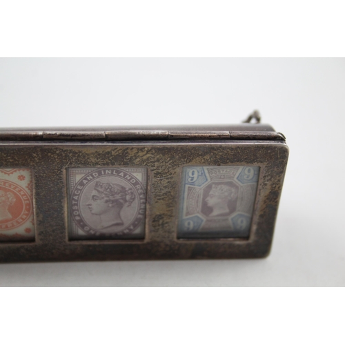 316 - Antique Victorian 1889 Birmingham Sterling Silver Triple Stamp Box / Holder 67g