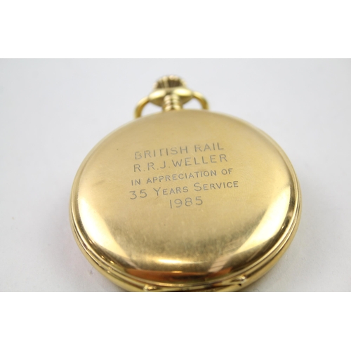 329 - GARRARD Rolled Gold British Rail Presentation Pocket Watch Hand-wind WORKING