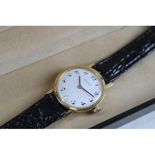 338 - LONGINES Women's Vintage Gold Tone WRISTWATCH Hand-Wind WORKING Boxed