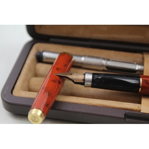 345 - Vintage PARKER 75 Brown Lacquer Fountain Pen w/ 14ct Gold Nib WRITING Boxed