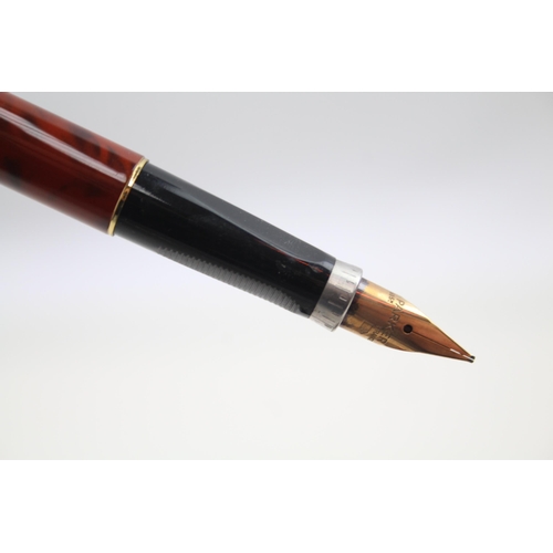 345 - Vintage PARKER 75 Brown Lacquer Fountain Pen w/ 14ct Gold Nib WRITING Boxed