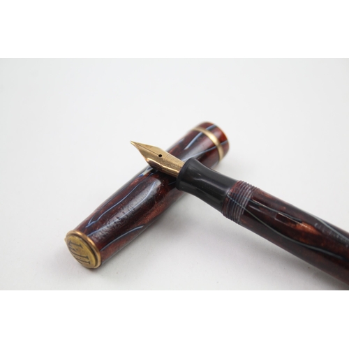 346 - Vintage PARKER Duette Moderne Brown Lacquer Fountain Pen w/ Gold Plate Nib