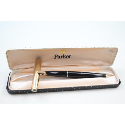 347 - CHALK MARKED Vintage Parker 65 Black Fountain Pen w/ 14ct Gold Nib WRITING