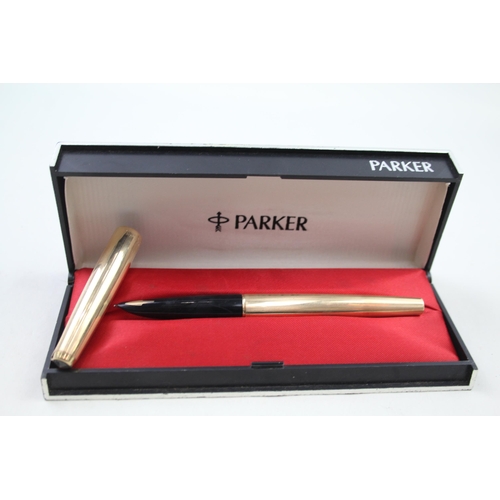 348 - Vintage PARKER 61 Gold Plated Fountain Pen w/ 14ct Gold Nib WRITING (23g)