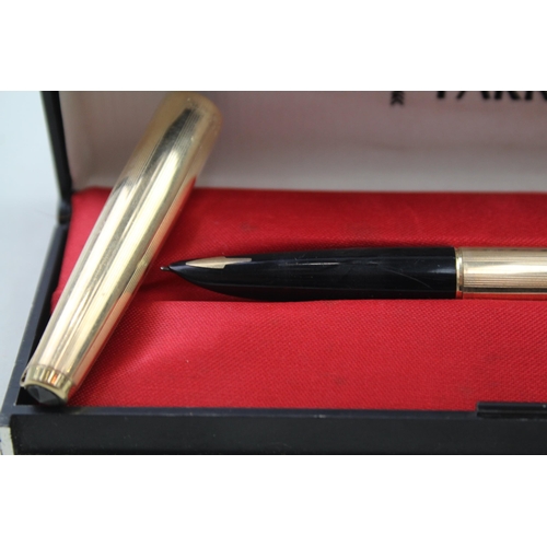 348 - Vintage PARKER 61 Gold Plated Fountain Pen w/ 14ct Gold Nib WRITING (23g)