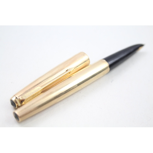 348 - Vintage PARKER 61 Gold Plated Fountain Pen w/ 14ct Gold Nib WRITING (23g)