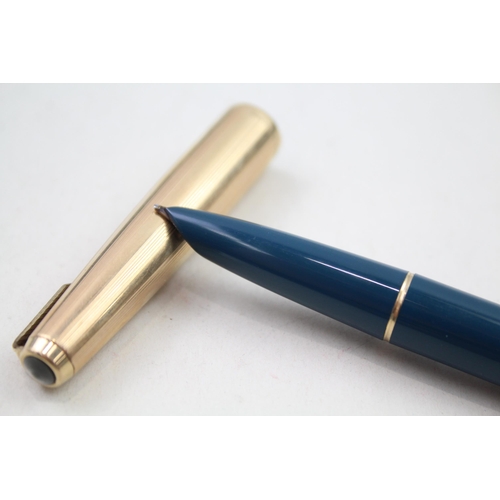 349 - Vintage PARKER 51 Teal Fountain Pen w/ 14ct Nib, Rolled Gold Cap, Pencil, Box