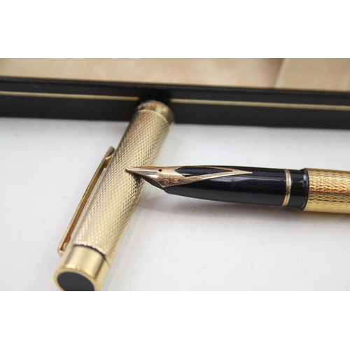 351 - Vintage SHEAFFER Targa Gold Plated Fountain Pen w/ 14ct Gold Nib, Ballpoint, Box