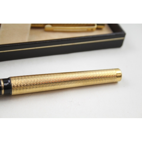 351 - Vintage SHEAFFER Targa Gold Plated Fountain Pen w/ 14ct Gold Nib, Ballpoint, Box