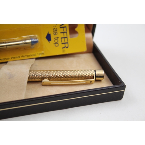 351 - Vintage SHEAFFER Targa Gold Plated Fountain Pen w/ 14ct Gold Nib, Ballpoint, Box