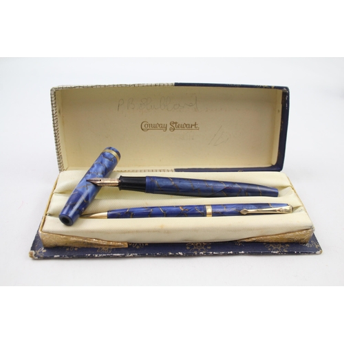 354 - Vintage CONWAY STEWART 85L Navy Fountain Pen w/ 14ct Gold Nib, Pencil, Boxed