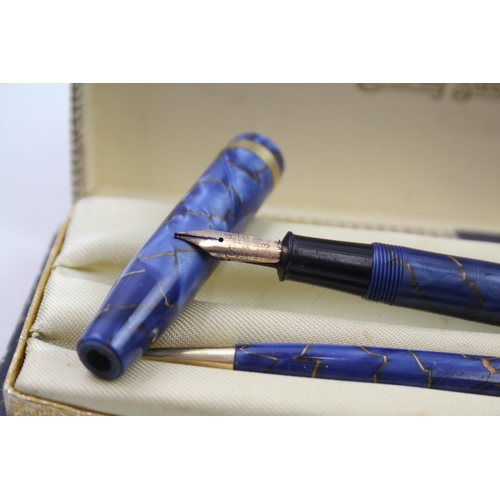 354 - Vintage CONWAY STEWART 85L Navy Fountain Pen w/ 14ct Gold Nib, Pencil, Boxed