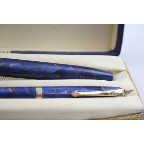 354 - Vintage CONWAY STEWART 85L Navy Fountain Pen w/ 14ct Gold Nib, Pencil, Boxed