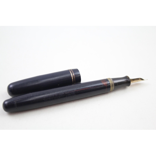 359 - Vintage MABIE TODD Swan Self Filler Navy FOUNTAIN PEN w/ 14ct Gold Nib WRITING