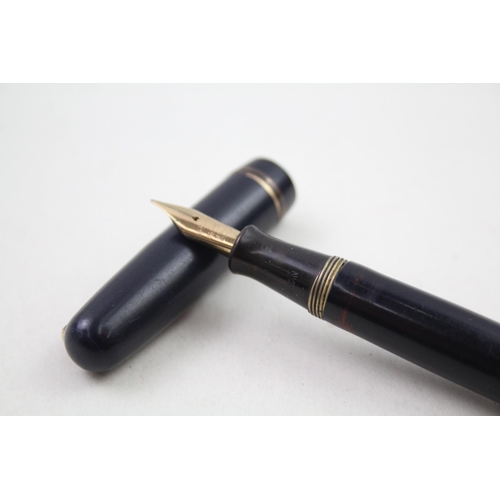 359 - Vintage MABIE TODD Swan Self Filler Navy FOUNTAIN PEN w/ 14ct Gold Nib WRITING