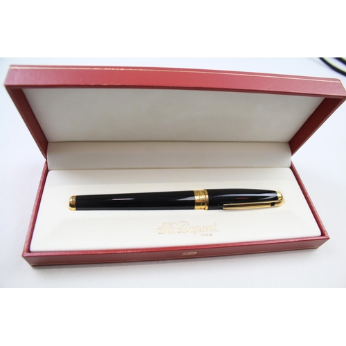 367 - S.T DUPONT Olympio Black Lacquer Fountain Pen w/ 18ct White Gold Nib Writing Box