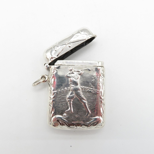 136 - Novelty HM 925 Sterling Silver Golfing Vesta with hinged lid closing tightly (23.3g)  45mm x 30mm. I... 