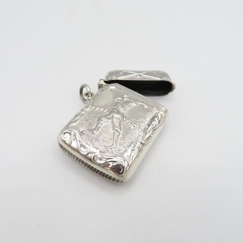 136 - Novelty HM 925 Sterling Silver Golfing Vesta with hinged lid closing tightly (23.3g)  45mm x 30mm. I... 