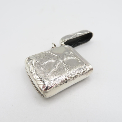 136 - Novelty HM 925 Sterling Silver Golfing Vesta with hinged lid closing tightly (23.3g)  45mm x 30mm. I... 