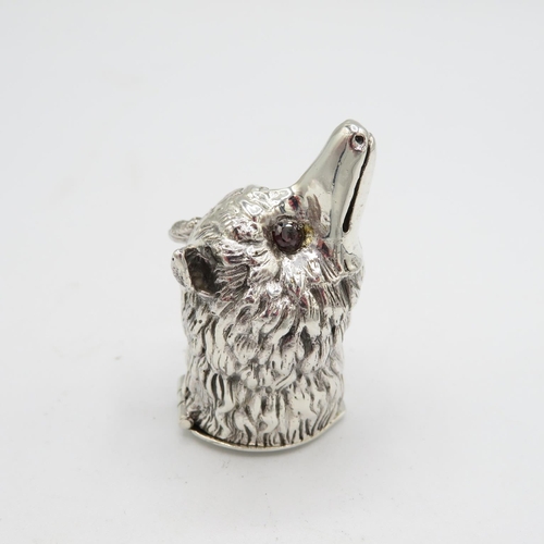 139 - Fox Head 925 HM Sterling Silver Vesta with red glass eyes and tight hinged lid in excellent conditio... 