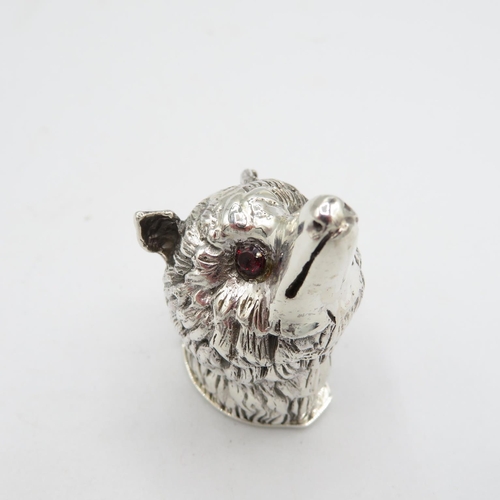 139 - Fox Head 925 HM Sterling Silver Vesta with red glass eyes and tight hinged lid in excellent conditio... 