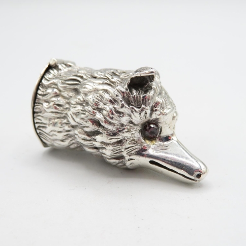 139 - Fox Head 925 HM Sterling Silver Vesta with red glass eyes and tight hinged lid in excellent conditio... 