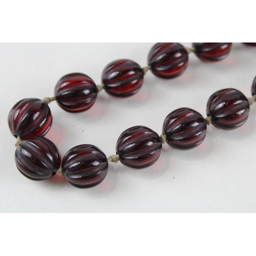 158 - Cherry Bakelite individually knotted necklace for restringing (46g)