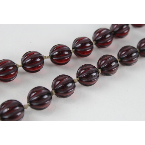 158 - Cherry Bakelite individually knotted necklace for restringing (46g)