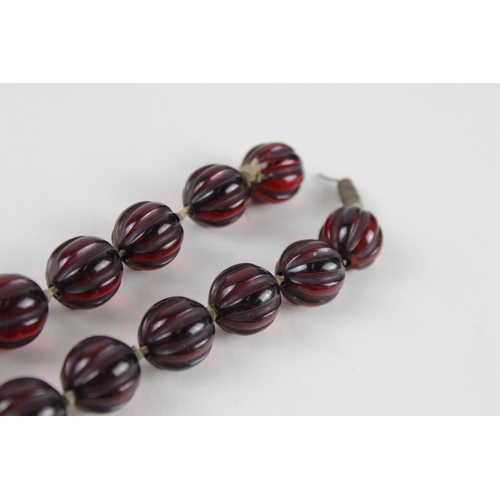 158 - Cherry Bakelite individually knotted necklace for restringing (46g)