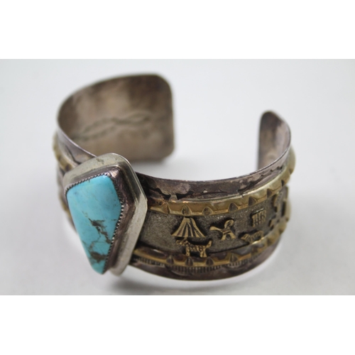 162 - Silver Navajo story telling bangle signed by Nellie Ramone (69g)