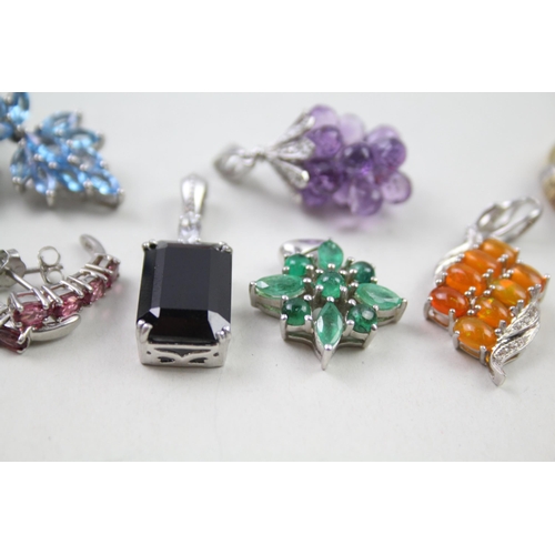 166 - A collection of silver gemstone jewellery including Emerald (38g)