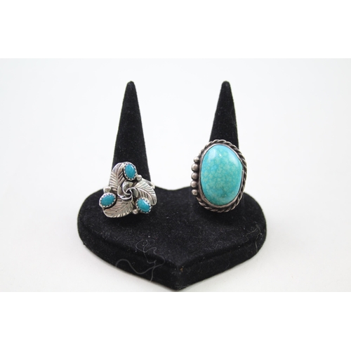 171 - Two silver Native American rings including Turquoise (16g)