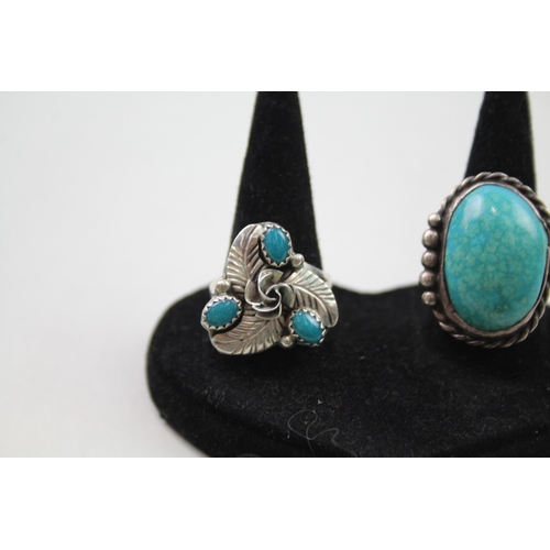 171 - Two silver Native American rings including Turquoise (16g)