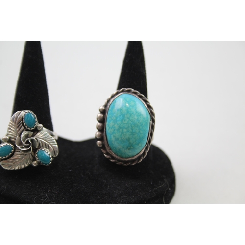 171 - Two silver Native American rings including Turquoise (16g)