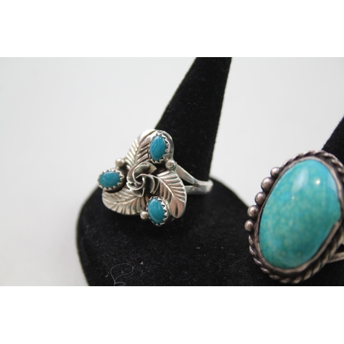 171 - Two silver Native American rings including Turquoise (16g)