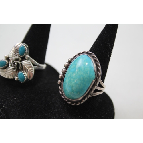 171 - Two silver Native American rings including Turquoise (16g)