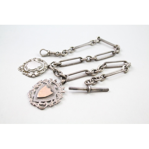 173 - Silver antique watch chain with fobs (56g)