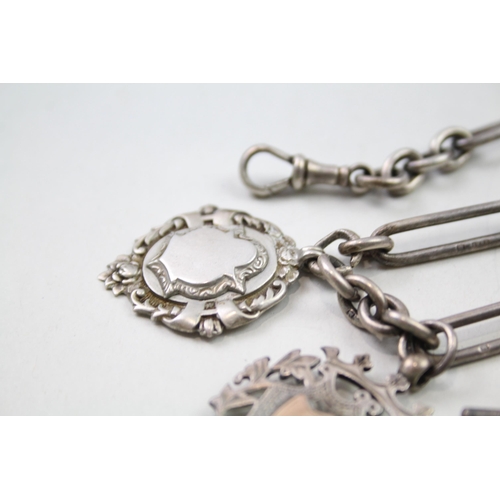 173 - Silver antique watch chain with fobs (56g)