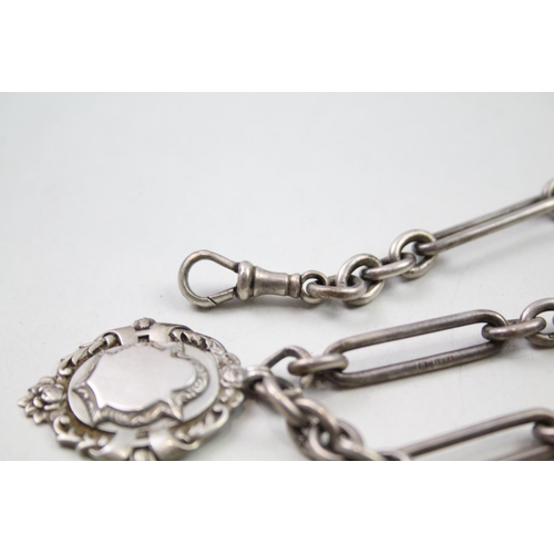 173 - Silver antique watch chain with fobs (56g)